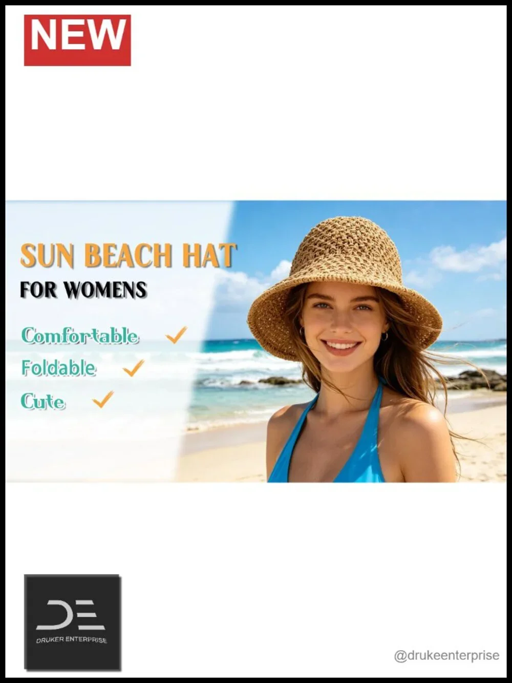 Straw Beach Sun Hat Floppy Crochet UV Protection Packable Bucket Hat